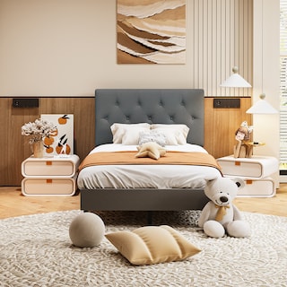 Foto 3 | Cabecera De Cama Individual Tapizada Con Altura Ajustable Patas De Madera Acolchada Yatahome Hydemu 105x7.5x55cm Gris