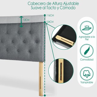 Foto 5 | Cabecera De Cama Individual Tapizada Con Altura Ajustable Patas De Madera Acolchada Yatahome Hydemu 105x7.5x55cm Gris