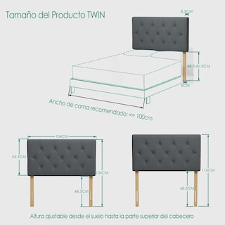 Foto 8 | Cabecera De Cama Individual Tapizada Con Altura Ajustable Patas De Madera Acolchada Yatahome Hydemu 105x7.5x55cm Gris
