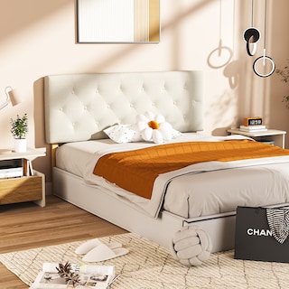Foto 2 | Cabecera De Cama Queen Tapizada Con Altura Ajustable Patas De Madera Acolchada Yatahome Hydemu 156.5x8x55.5cm Beige