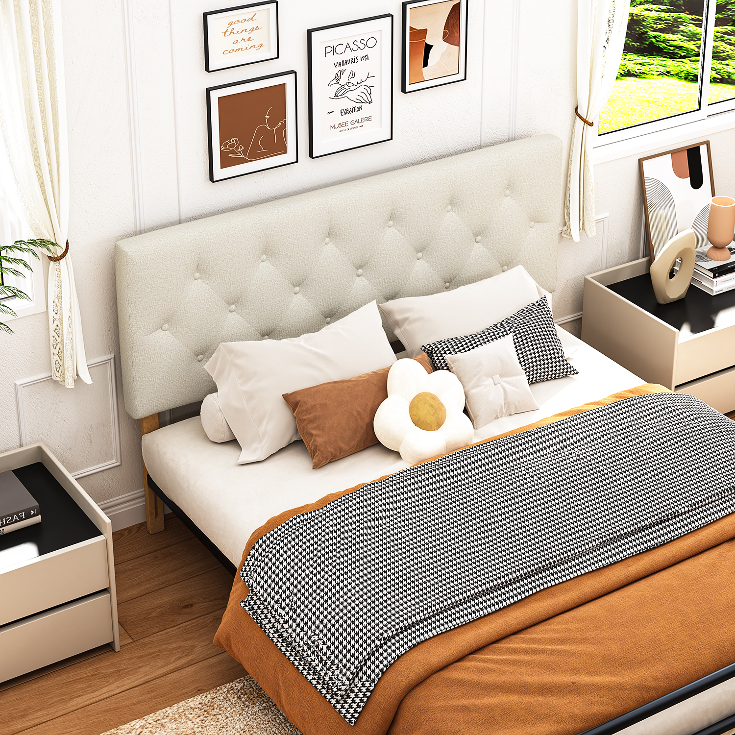 Foto 5 pulgar | Cabecera De Cama Queen Tapizada Con Altura Ajustable Patas De Madera Acolchada Yatahome Hydemu 156.5x8x55.5cm Beige