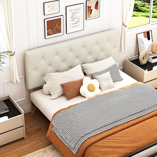 Foto 4 | Cabecera De Cama Queen Tapizada Con Altura Ajustable Patas De Madera Acolchada Yatahome Hydemu 156.5x8x55.5cm Beige
