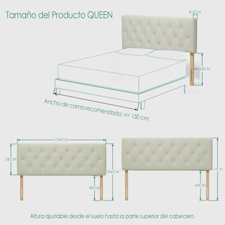 Foto 8 | Cabecera De Cama Queen Tapizada Con Altura Ajustable Patas De Madera Acolchada Yatahome Hydemu 156.5x8x55.5cm Beige