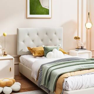 Foto 3 | Cabecera De Cama Individual Tapizada Con Altura Ajustable Patas De Madera Acolchada Yatahome Hydemu 105x7.5x55cm Beige