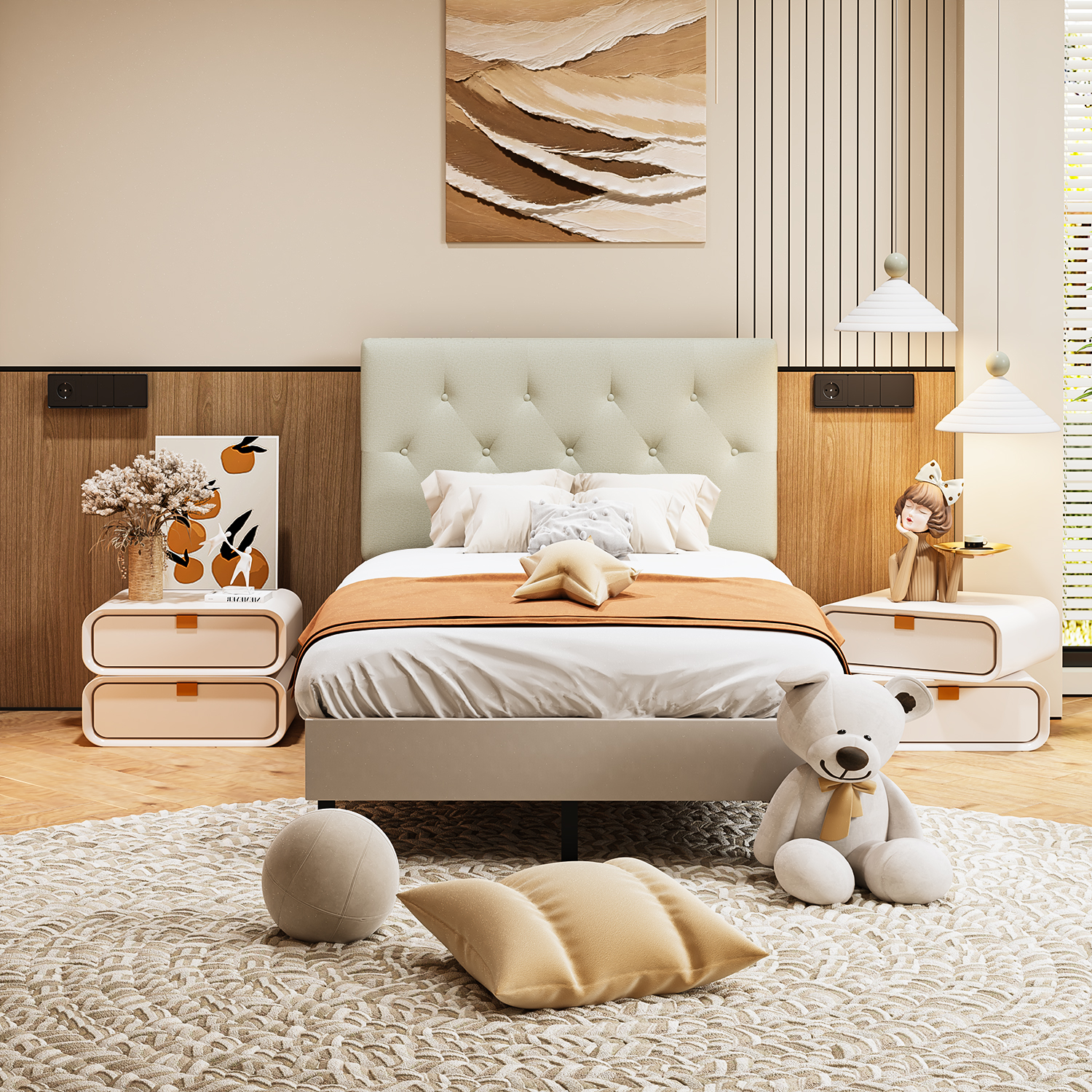 Foto 5 pulgar | Cabecera De Cama Individual Tapizada Con Altura Ajustable Patas De Madera Acolchada Yatahome Hydemu 105x7.5x55cm Beige