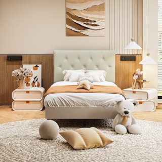 Foto 4 | Cabecera De Cama Individual Tapizada Con Altura Ajustable Patas De Madera Acolchada Yatahome Hydemu 105x7.5x55cm Beige