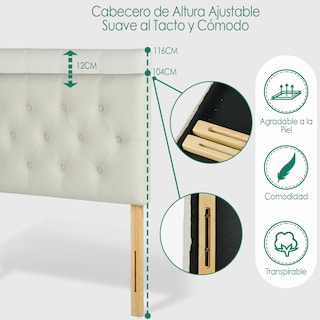 Foto 5 | Cabecera De Cama Individual Tapizada Con Altura Ajustable Patas De Madera Acolchada Yatahome Hydemu 105x7.5x55cm Beige