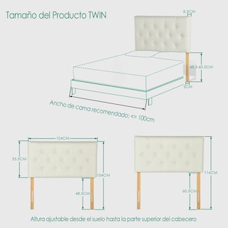Foto 8 | Cabecera De Cama Individual Tapizada Con Altura Ajustable Patas De Madera Acolchada Yatahome Hydemu 105x7.5x55cm Beige