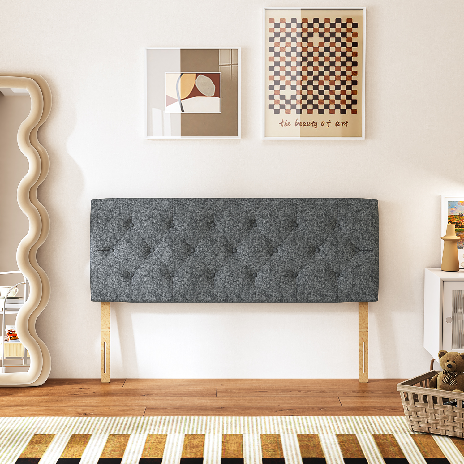 Foto 2 pulgar | Cabecera De Cama Queen Tapizada Con Altura Ajustable Patas De Madera Acolchada Yatahome Hydemu 156.5x8x55.5cm Gris