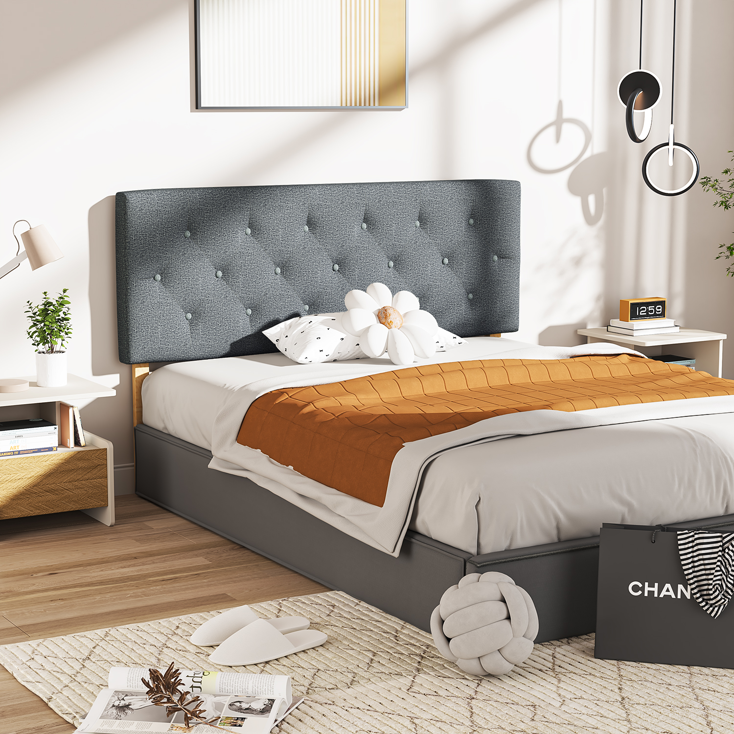 Foto 3 pulgar | Cabecera De Cama Queen Tapizada Con Altura Ajustable Patas De Madera Acolchada Yatahome Hydemu 156.5x8x55.5cm Gris
