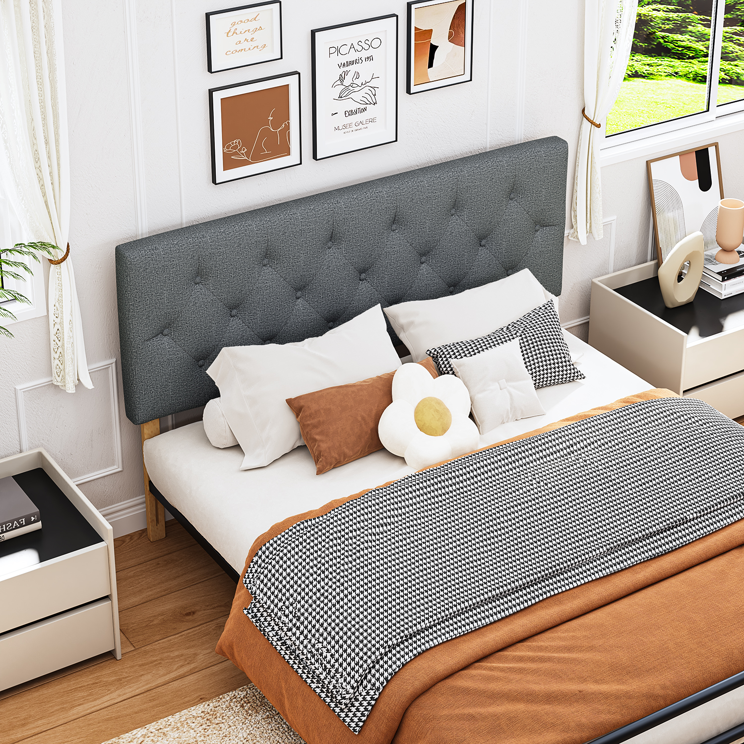 Foto 5 pulgar | Cabecera De Cama Queen Tapizada Con Altura Ajustable Patas De Madera Acolchada Yatahome Hydemu 156.5x8x55.5cm Gris