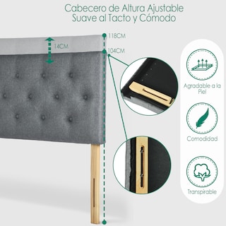 Foto 7 | Cabecera De Cama Queen Tapizada Con Altura Ajustable Patas De Madera Acolchada Yatahome Hydemu 156.5x8x55.5cm Gris