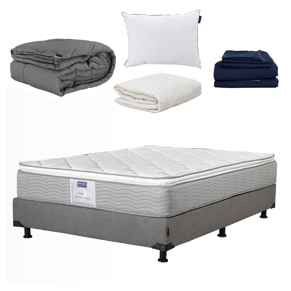 Foto 1 | Colchón Dicasa Cupra Queen Size + Box Dicasa Rivo Color Gris +  Almohada  One + Sábanas Softy + Protector De C