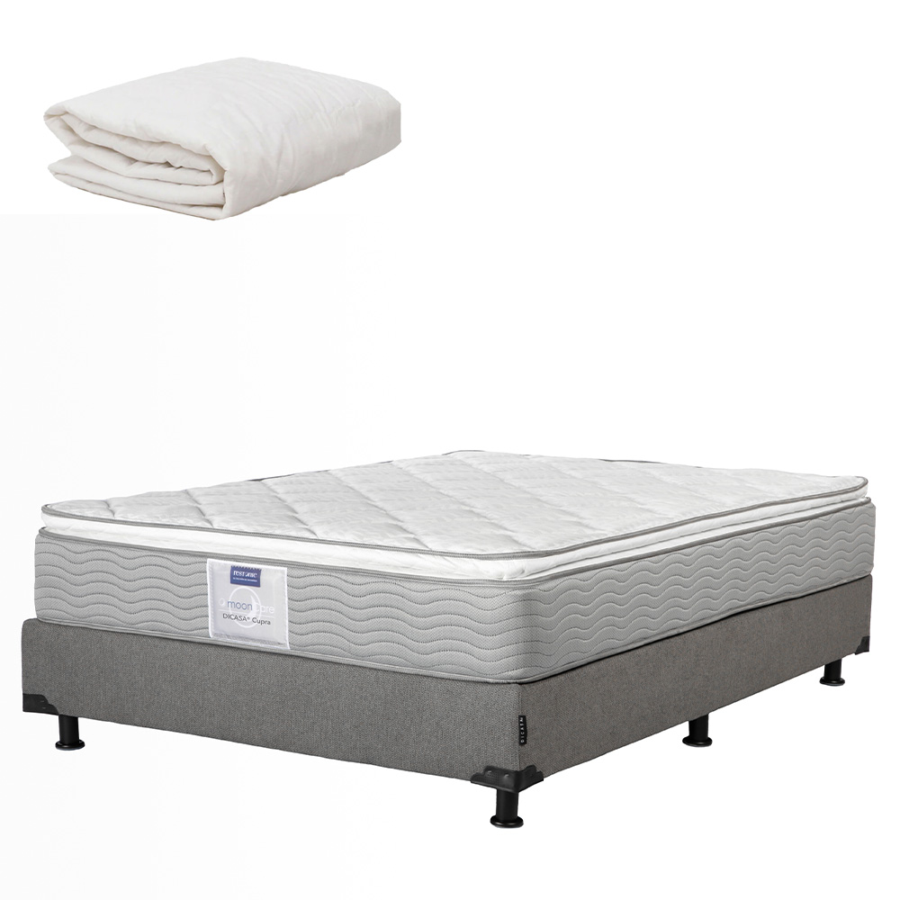 Colchón Dicasa Cupra Queen Size + Box Rivo Gris + Protector de Colchón