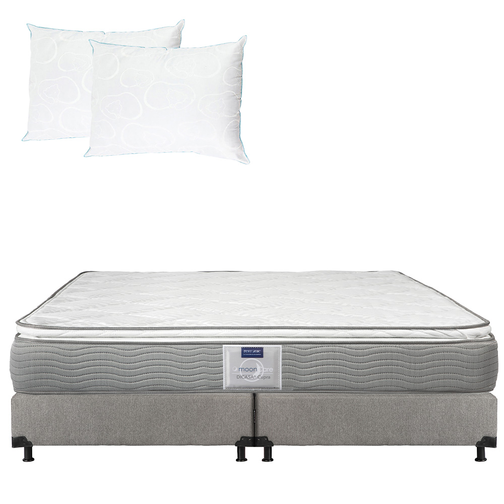 Colchón Dicasa Cupra King Size + Box Rivo Gris + 2 Almohadas Osos