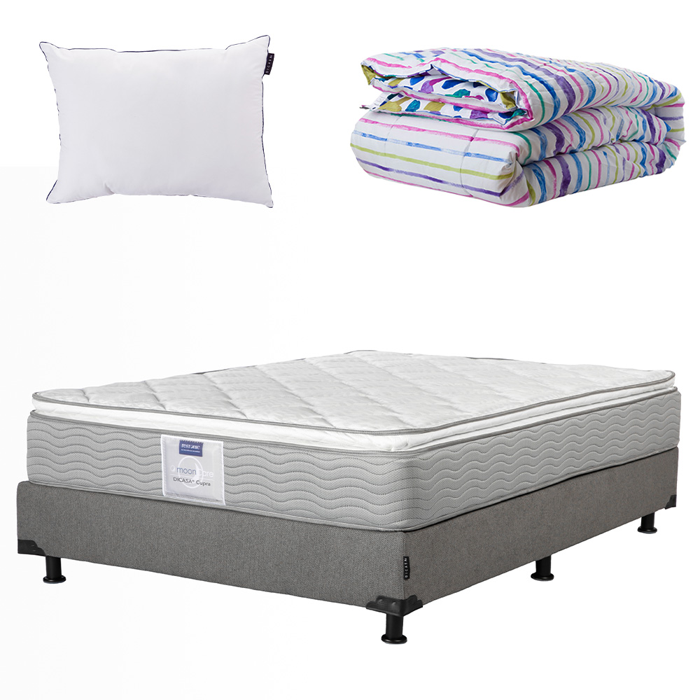 Colchón Dicasa Cupra Matrimonial + Box Dicasa Rivo +  Almohada  One + Edredón