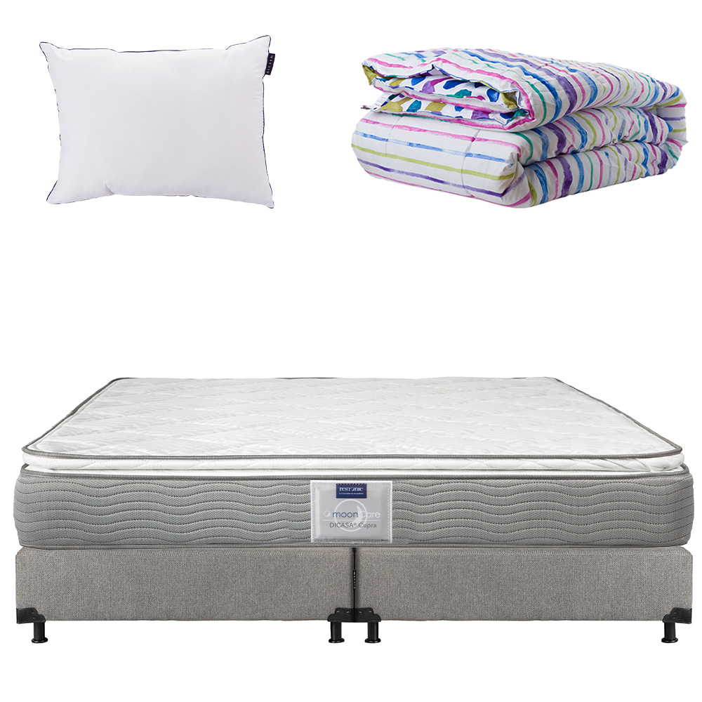 Colchón Dicasa Cupra King Size + Box Rivo color Gris +  Almohada One + Edredón