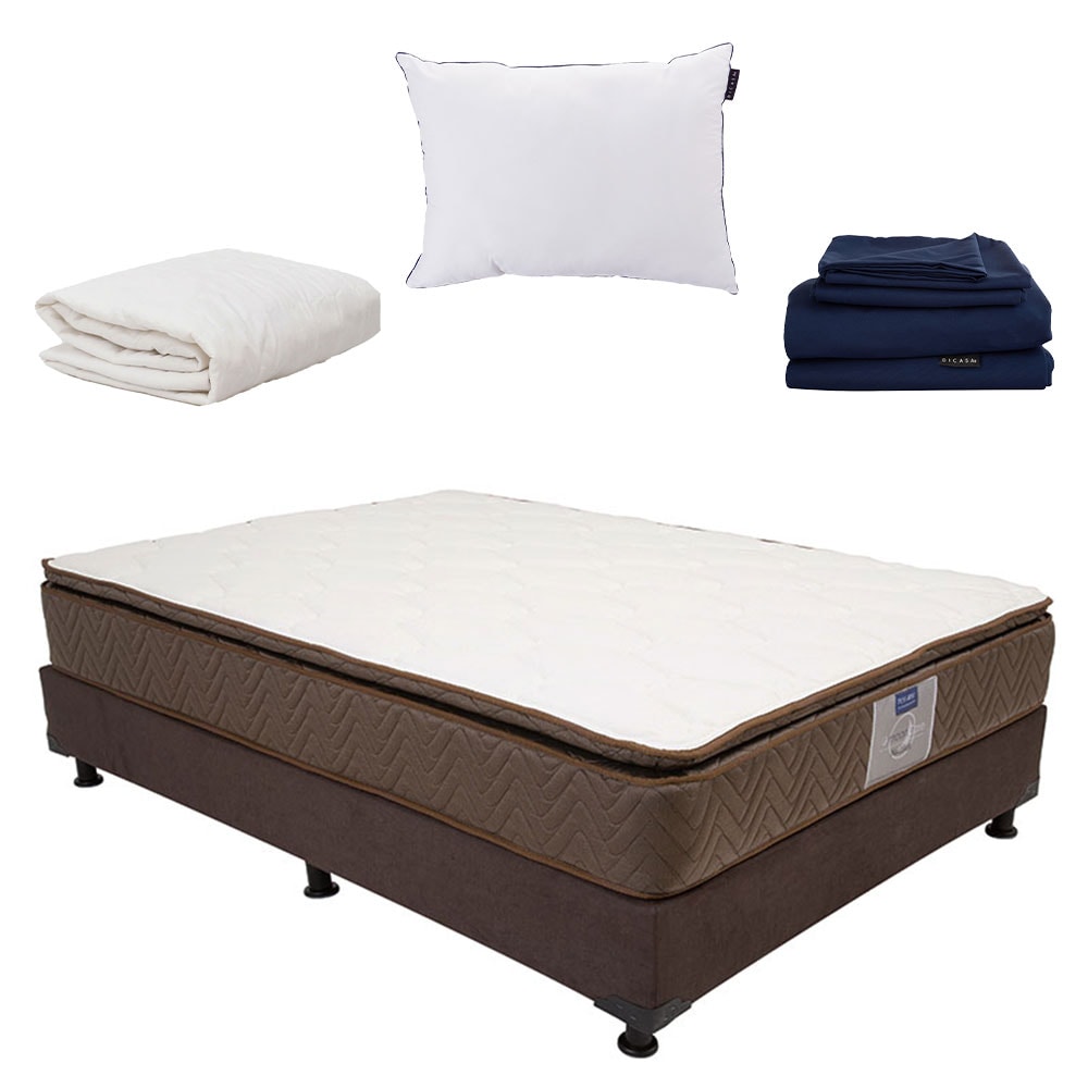 Colchón Restonic Nautilus Matrimonial + Box Dicasa Bless Color Café + Almohada One + Sábanas Softy + Protector $8,899