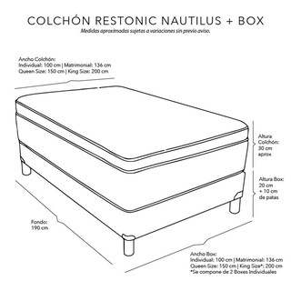 Foto 7 | Colchón Restonic Nautilus Matrimonial + Box Dicasa Bless + Almohada One + Sábanas Softy