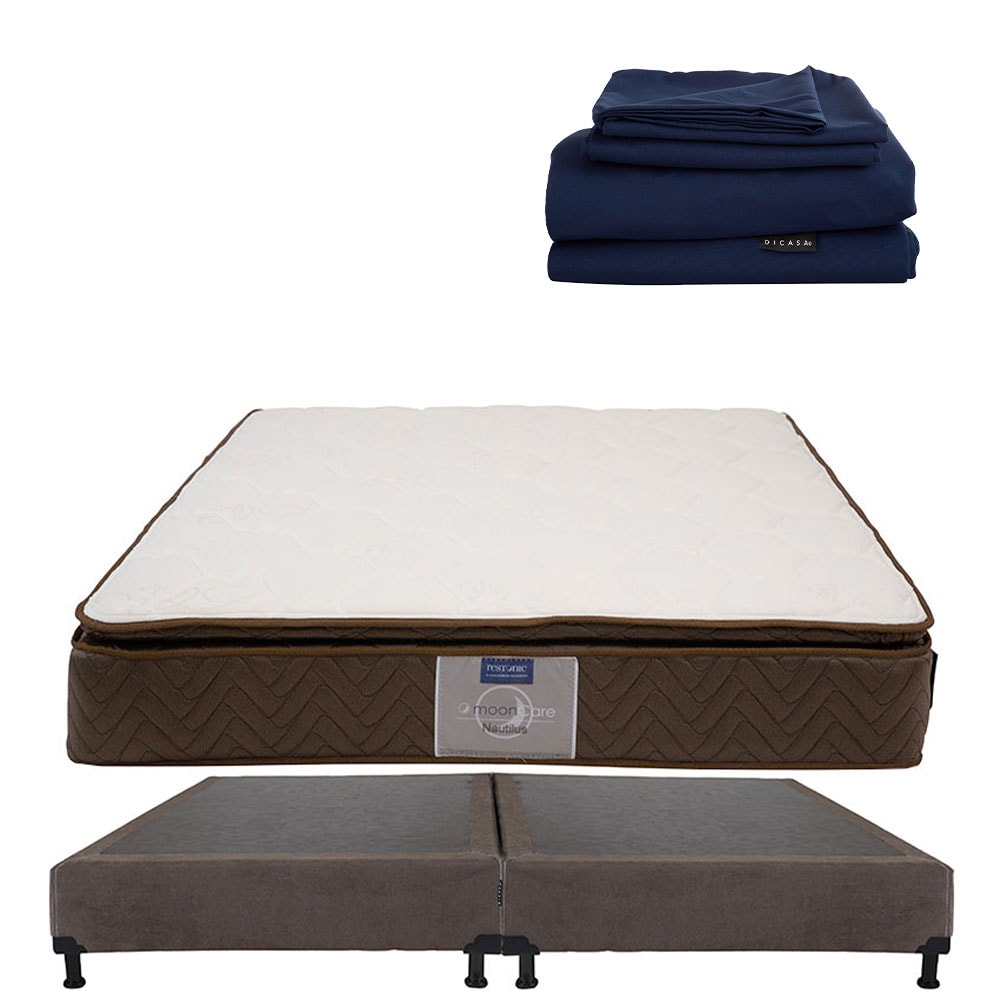 Colchón Restonic Nautilus King Size + Box Dicasa Bless Color Café + Sábanas Softy $12,449