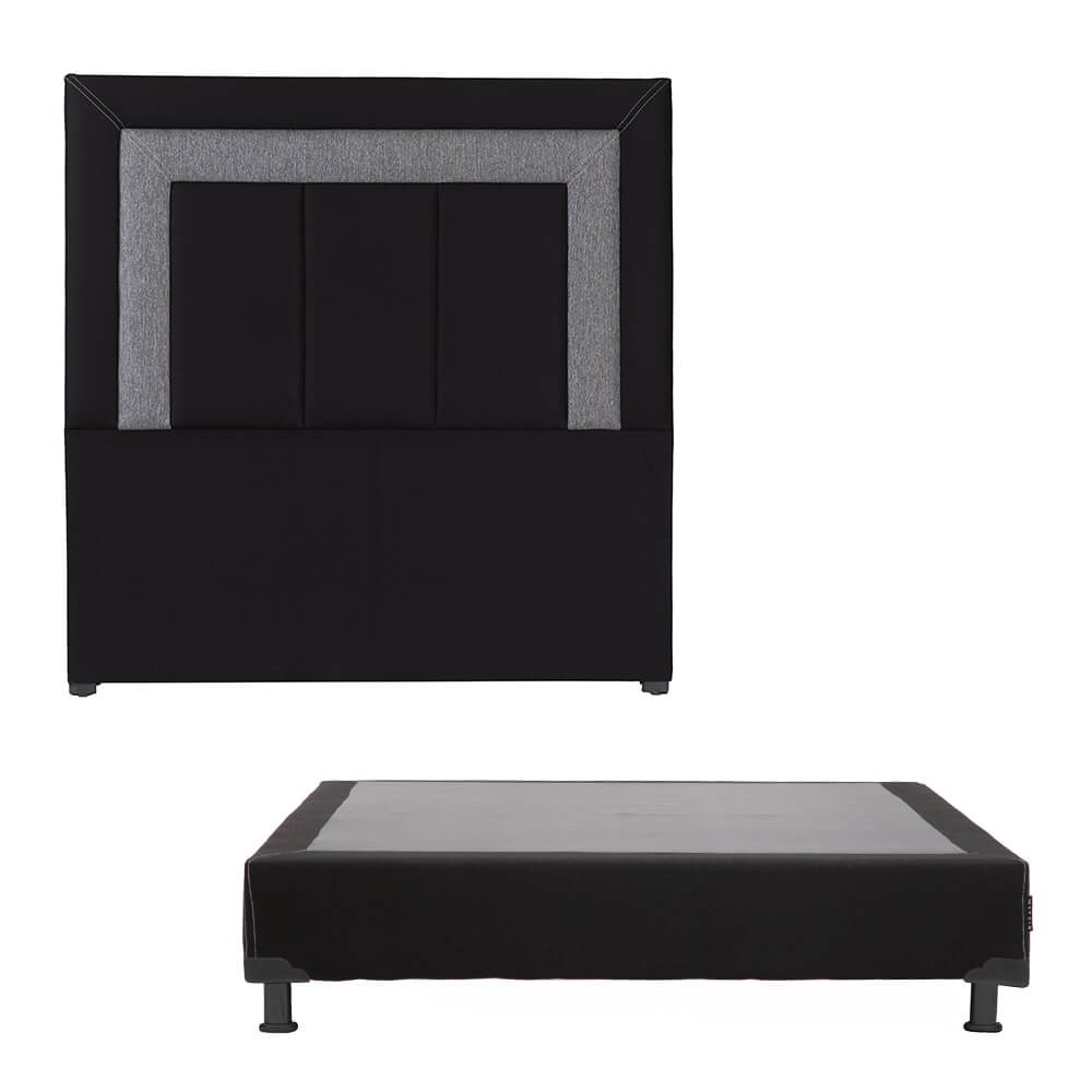 Cabecera Dicasa Bora Bless Hawwaii/Linnete color Negro + Box Dicasa Bora Hawwaii/Linnete color Negro Matrimonial