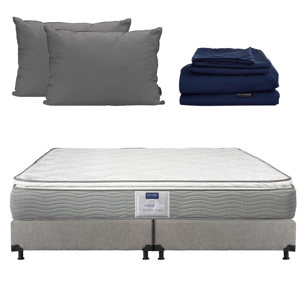 Colchón Dicasa Cupra  King Size + Box Rivo color Gris Dicasa + Protector de Colchón + 2 Almohadas 2-Pack + Sábanas So