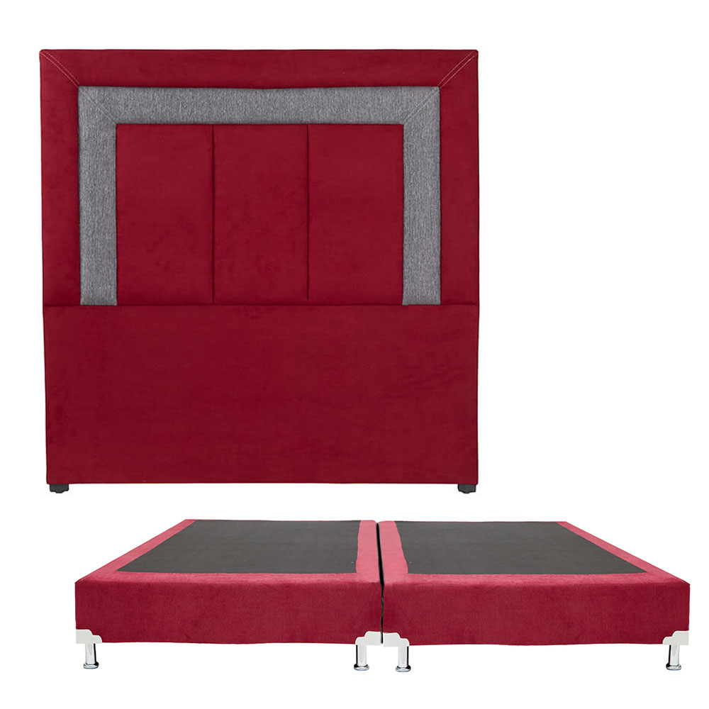 Cabecera Dicasa Bora color Rojo con Franja Gris + Box Dicasa King Size