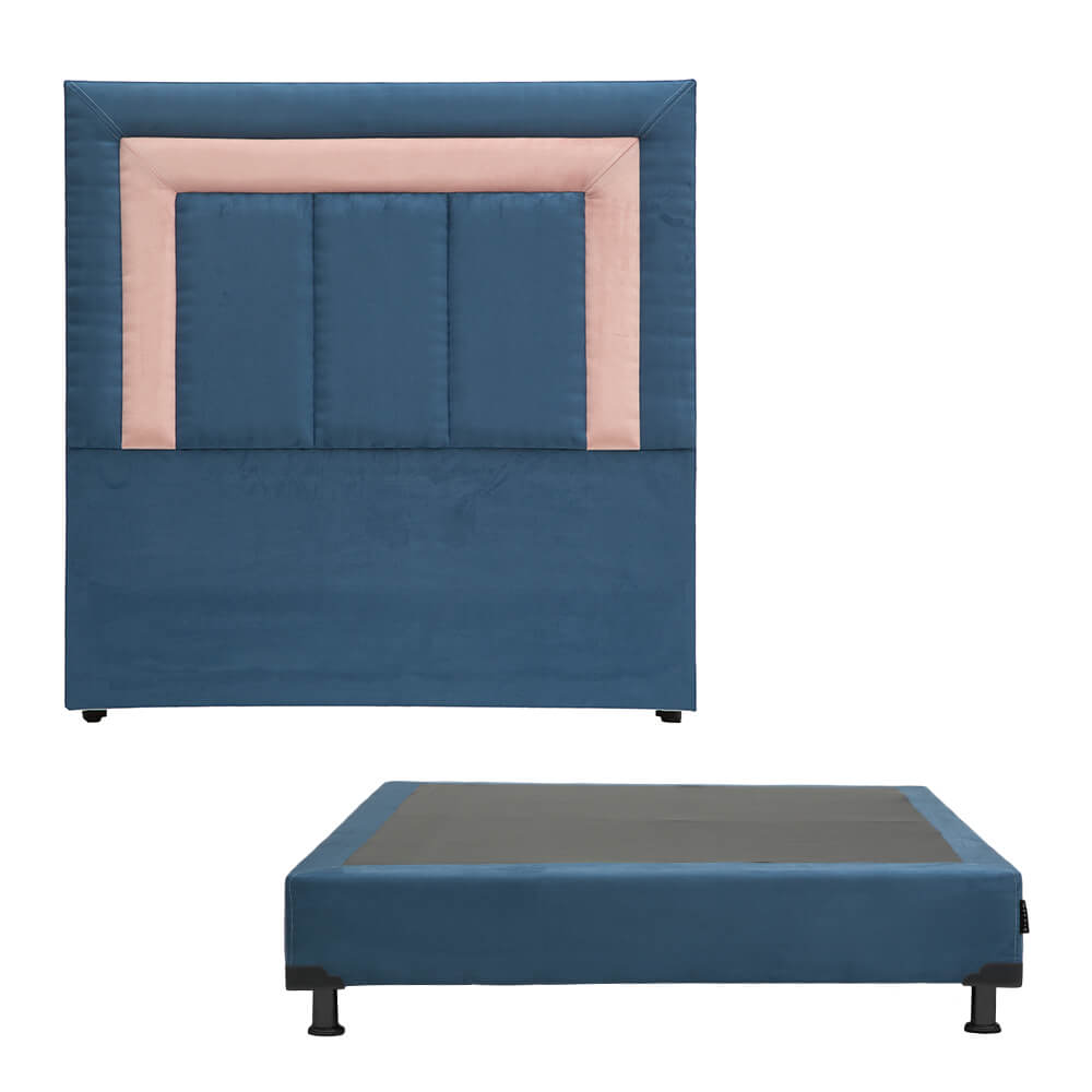 Cabecera Dicasa Bora color Azul con Franja Rosa + Box Dicasa Queen Size