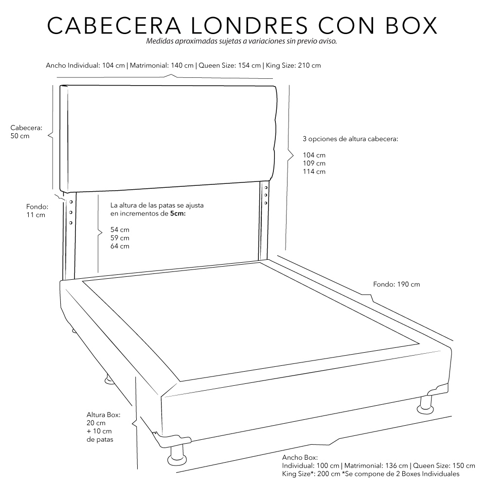 Foto 4 | Cabecera Dicasa Londres color Gris + Box Dicasa Queen Size