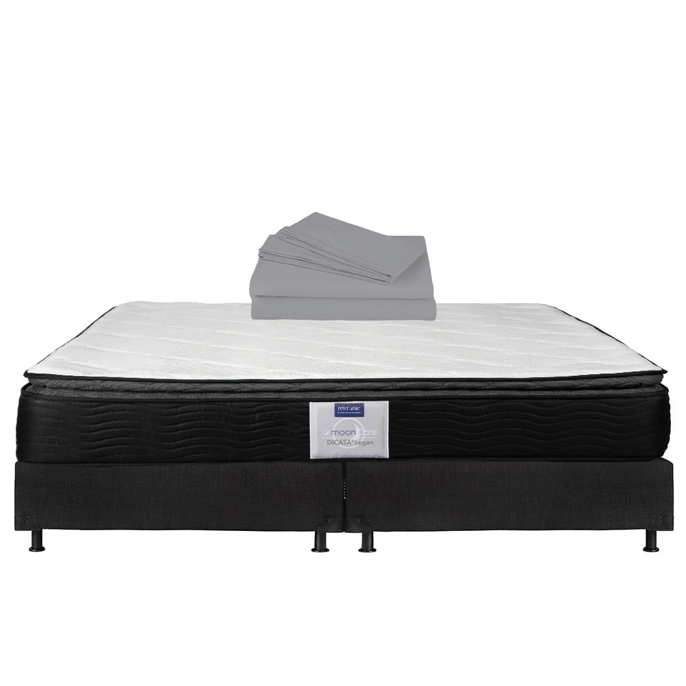 Colchón Restonic Legan King Size + Box Dicasa Legan color Negro + Sábanas King Size $11,749