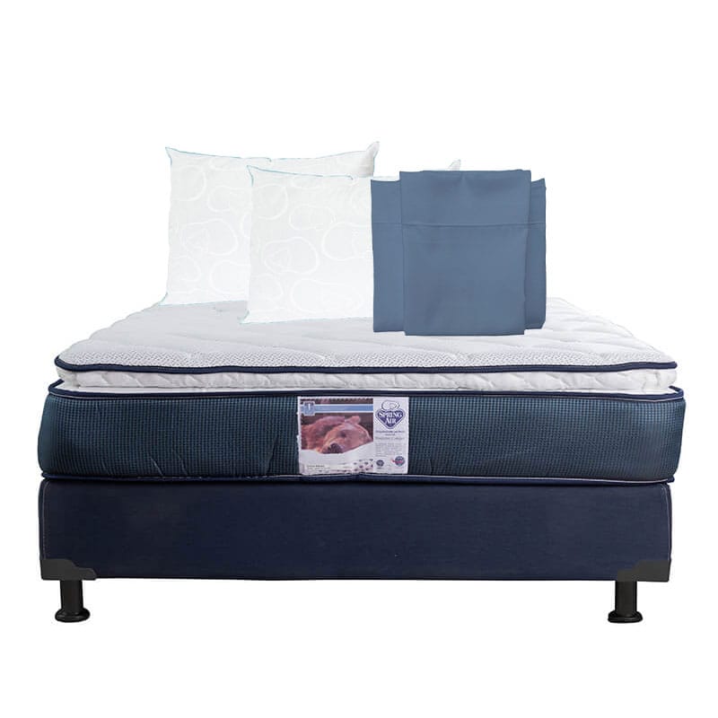 Colchón Spring Air Monaco +Box Dicasa Blu Color Azul Queen Size+2 Almohadas Oso+Sábanas $12,499