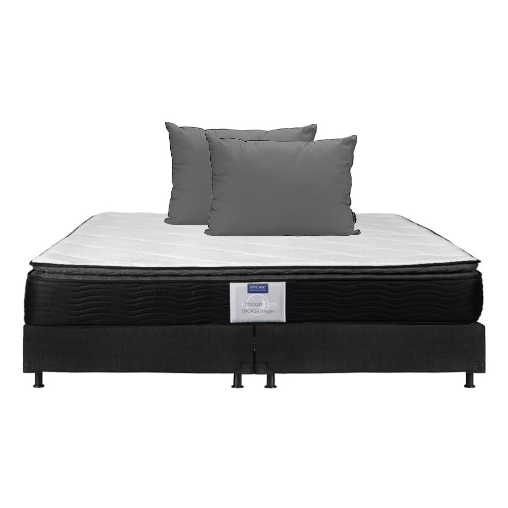 Colchón Restonic Legan King Size + Box Dicasa Color Negro + 2 Almohadas Pack