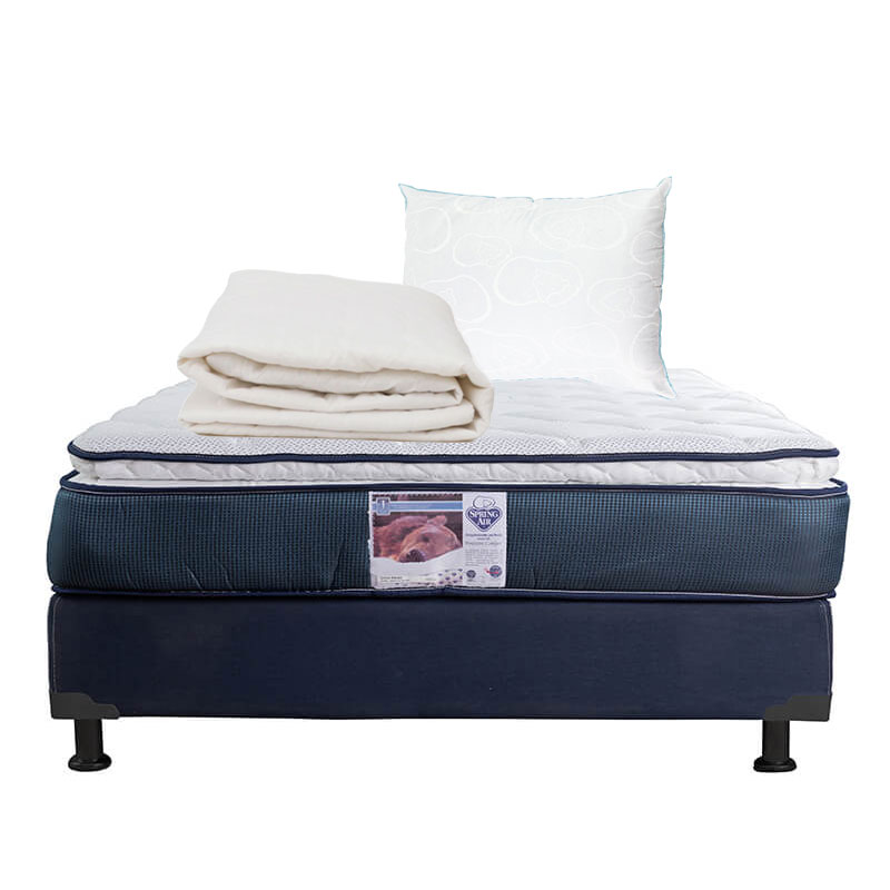 Colchón Spring Air Monaco +Box Dicasa Blu Color Azul Individual +Almohada Oso+Protector De Colchón