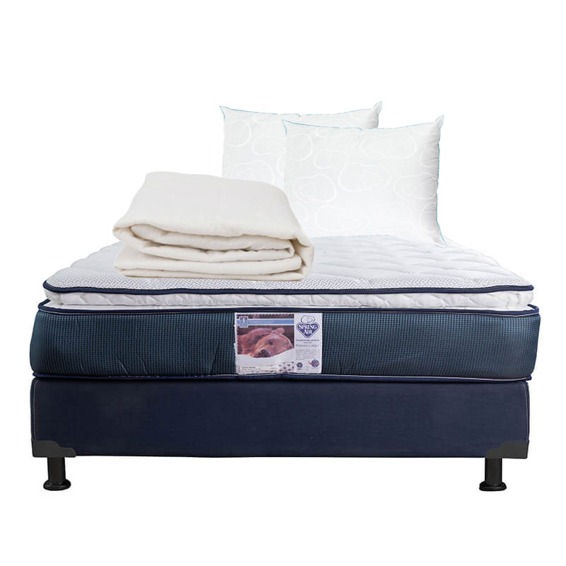 Colchón Spring Air Monaco +Box Dicasa Blu Color Azul Queen Size +2 Almohadas Oso +Protector de Colchón