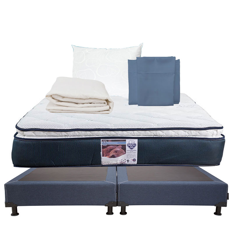 Colchón Spring Air Monaco +Box Dicasa Blu Color Azul King Size+Almohada Oso+Protector De Colchon+Sábanas