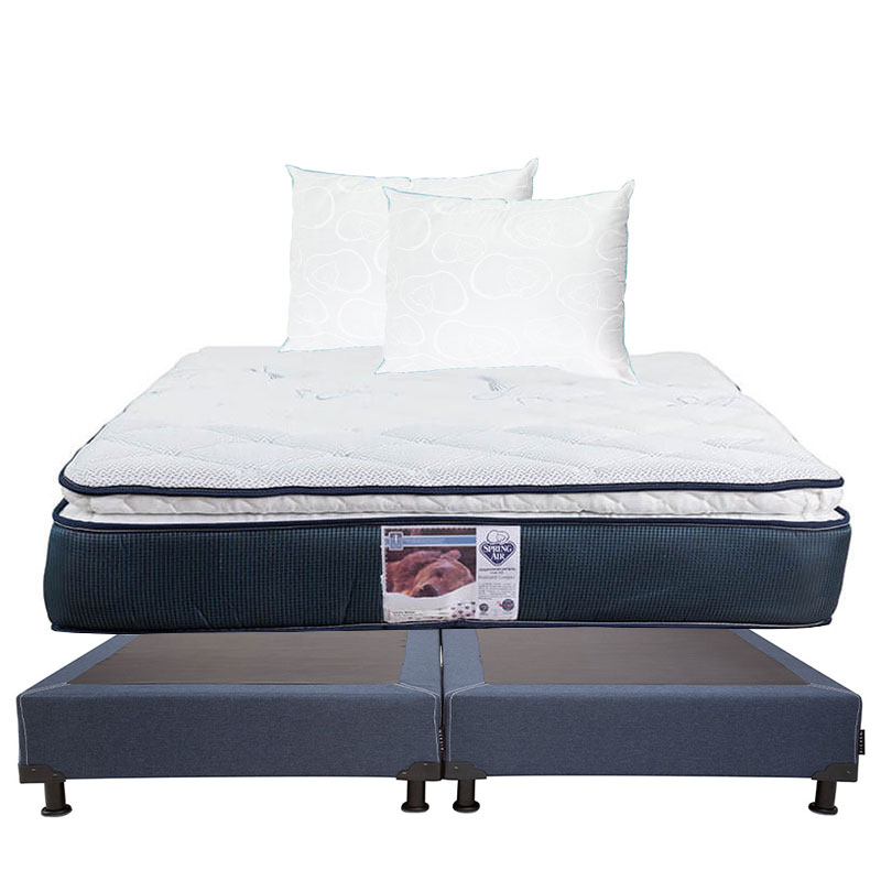 Colchón Spring Air Monaco +Box Dicasa Blu Color Azul King Size +2 Almohadas Oso