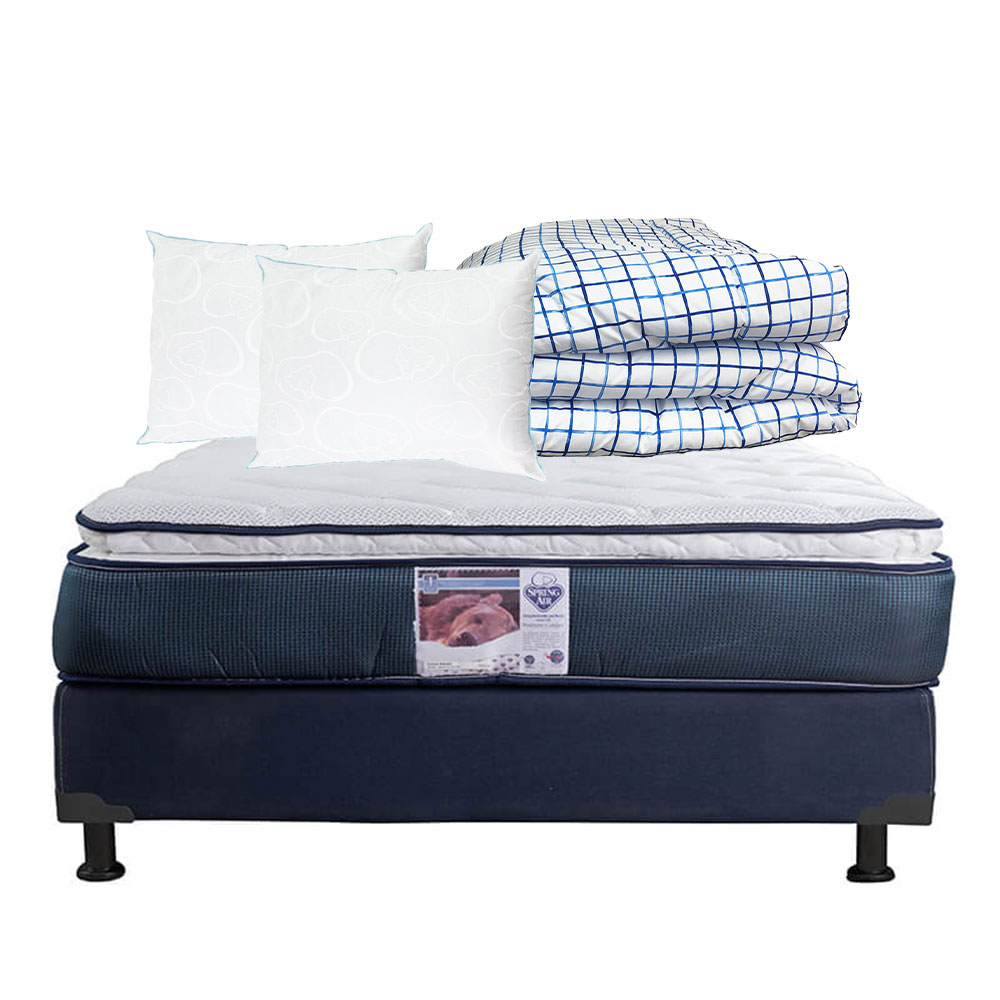 Colchón Spring Air Monaco +Box Dicasa Blu Color Azul Queen Size +2 Almohadas Oso+Edredón Palermo