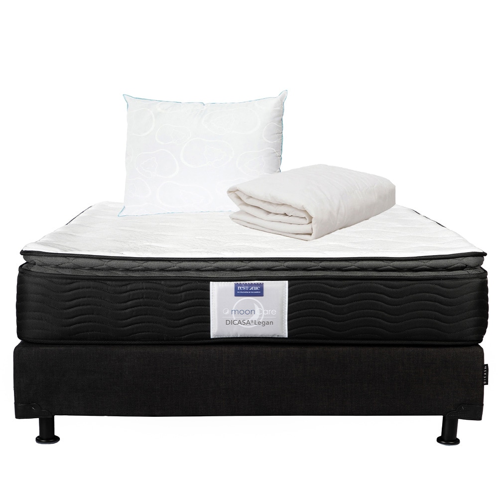 Colchón Restonic Legan King Size + Box Dicasa Color Negro + Almohada Oso + Protector De Colchón $12,349