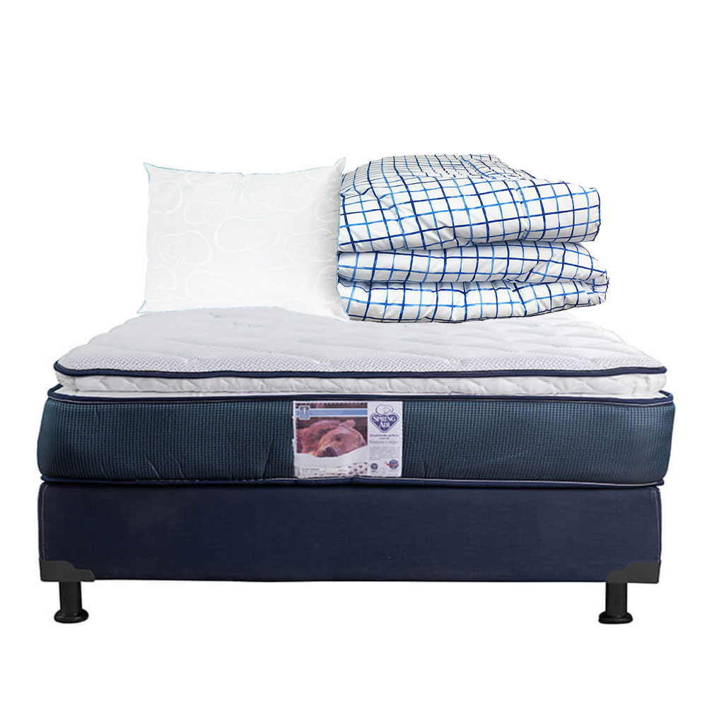 Foto 2 pulgar | Colchon Spring Air Monaco +box Dicasa Blu Color Azul Individual+almohada Oso+edredon Palermo