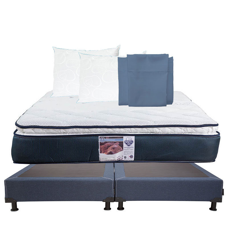 Colchón Spring Air Monaco +Box Dicasa Blu Color Azul King Size+2 Almohadas Oso +Sábanas