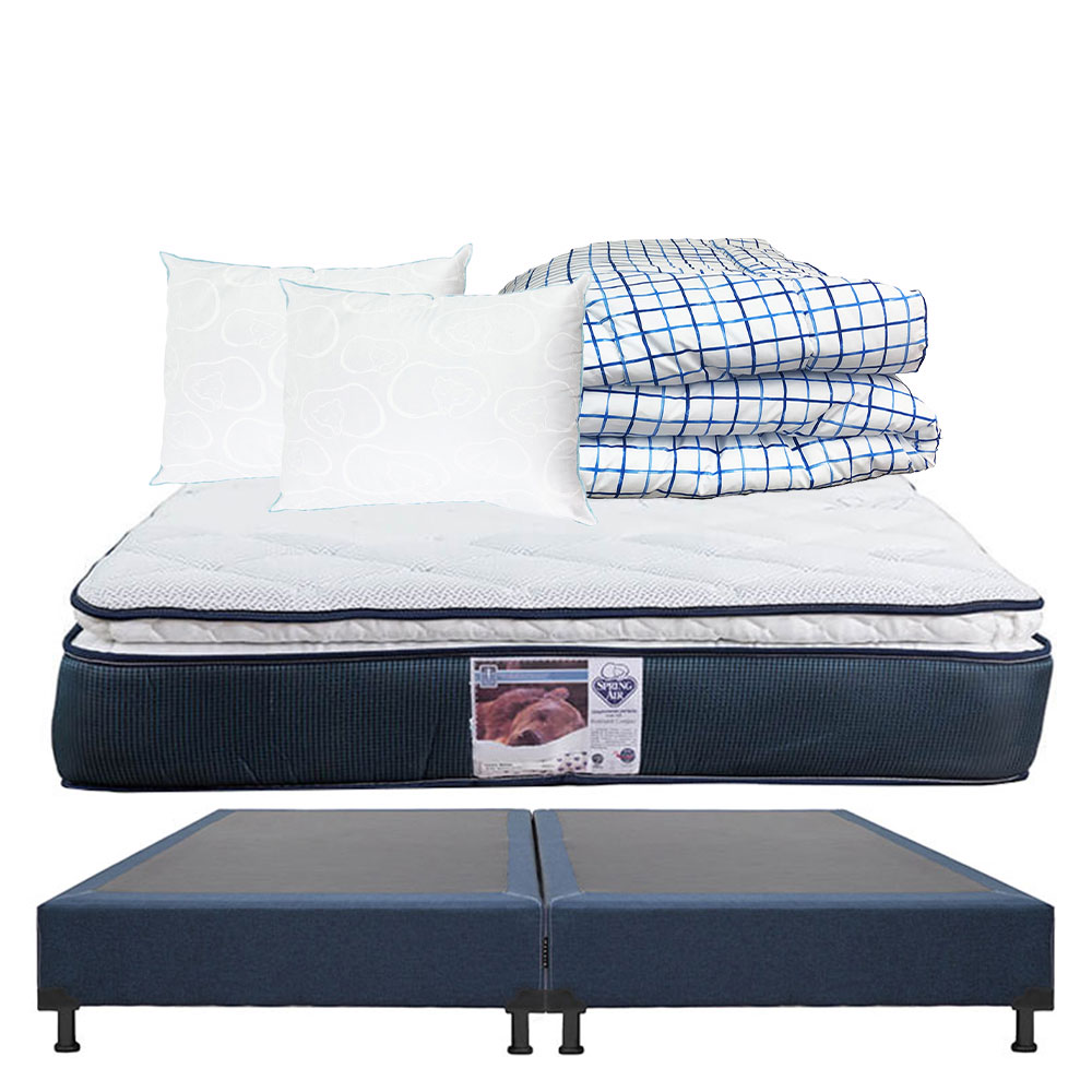 Foto 1 | Colchón Spring Air Monaco +Box Dicasa Blu Color Azul King Size +2 Almohadas Oso +Edredón Palermo