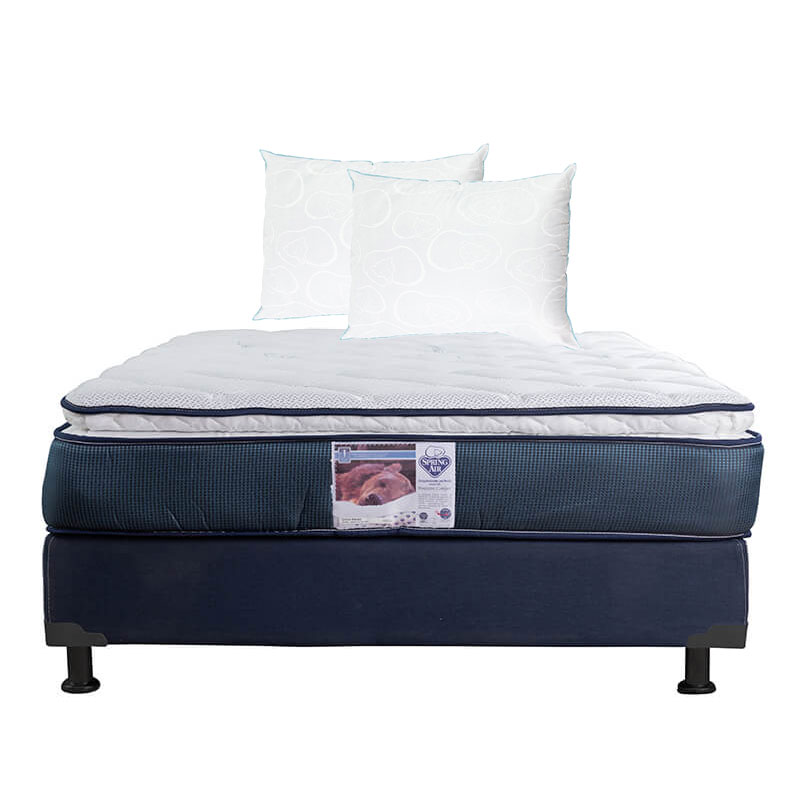 Colchón Spring Air Monaco +Box Dicasa Blu Color Azul Queen Size +2 Almohadas Oso