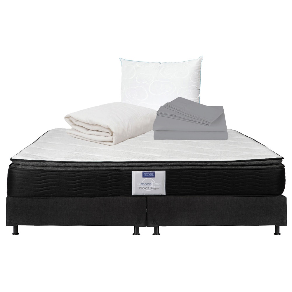 Colchón Restonic Legan King Size + Box Dicasa Color Negro + Almohada Oso + Protector De Colchón + Sábanas $12,849