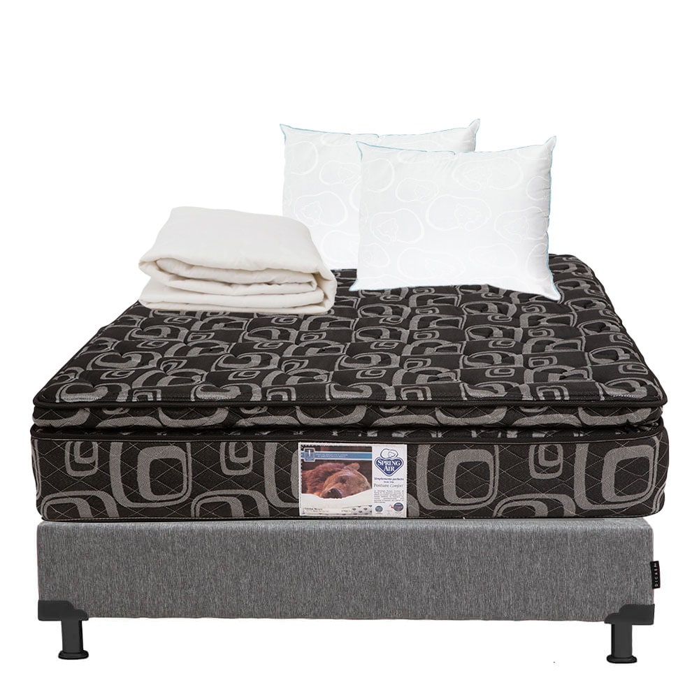 Colchón Spring Air Morgan + Box Dicasa Black Matrimonial + 2 Almohadas Oso + Protector de Colchón $11,798