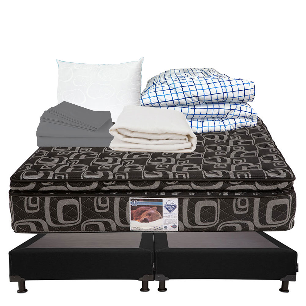 Colchón Spring Air Morgan+Box Dicasa Black King Size +Almohada Oso