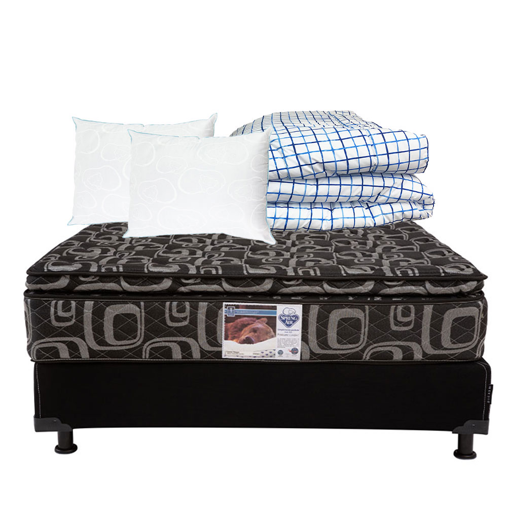 Foto 1 | Colchón Spring Air Morgan + Box Dicasa Black Matrimonial + 2 Almohadas Oso + Edredón Palermo