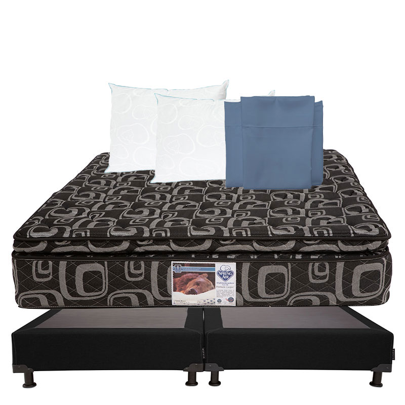 Colchon Spring Air Morgan + Box Dicasa Black King Size +2 Almohadas Oso +  Sábanas