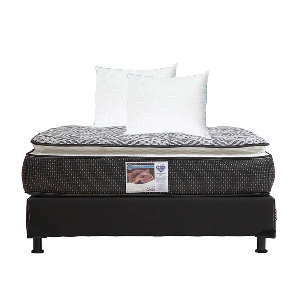 Colchon Spring Air Omega +box Dicasa Black Matrimonial+2 Almohadas Oso