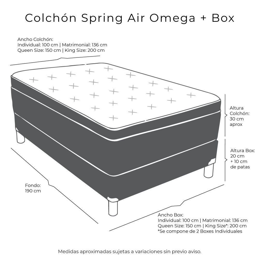 Foto 3 | Colchon Spring Air Omega +box Dicasa Black Matrimonia+2 Almohadas Oso +edredon Palermo