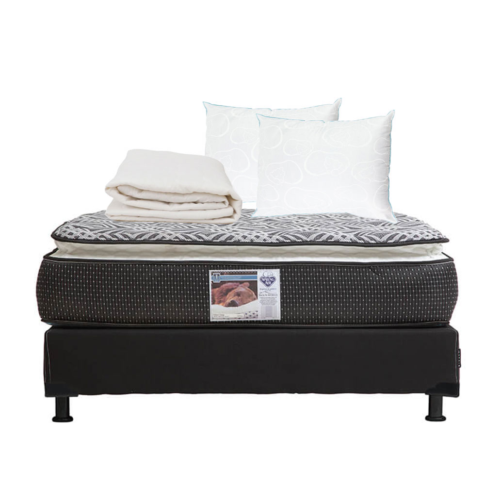 Colchon Spring Air Omega +box Dicasa Black Matrimonia+2 Almohadas Oso +protector De Colchon